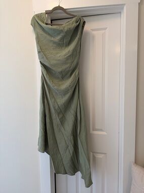 NWT Mango Asymmetrical Draped Dress in Sage Green Sz S